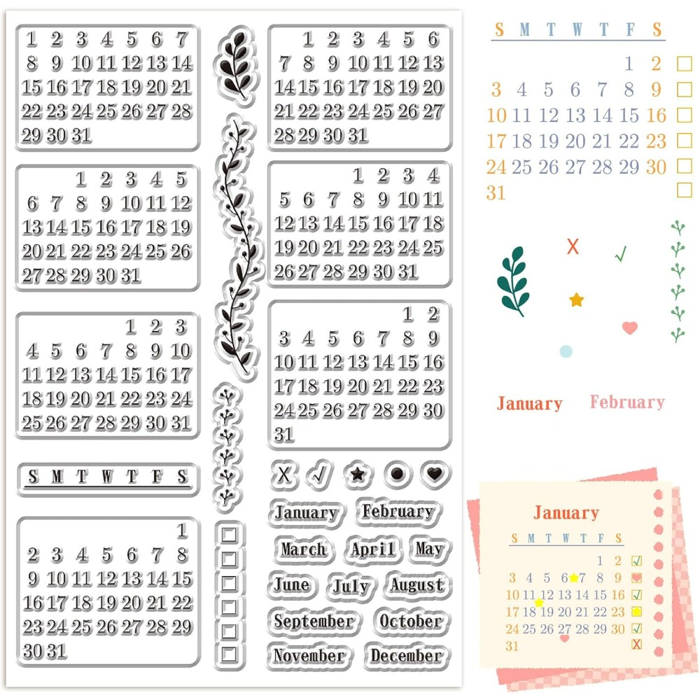 Rubber Date Stamp - Kalender Duidelijke stempels Vellen Herbruikbare transparante