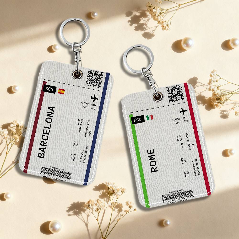 Card Index Box - Instapkaart Vliegticket Leren kaarthouder Sleutelhanger Sleutelring