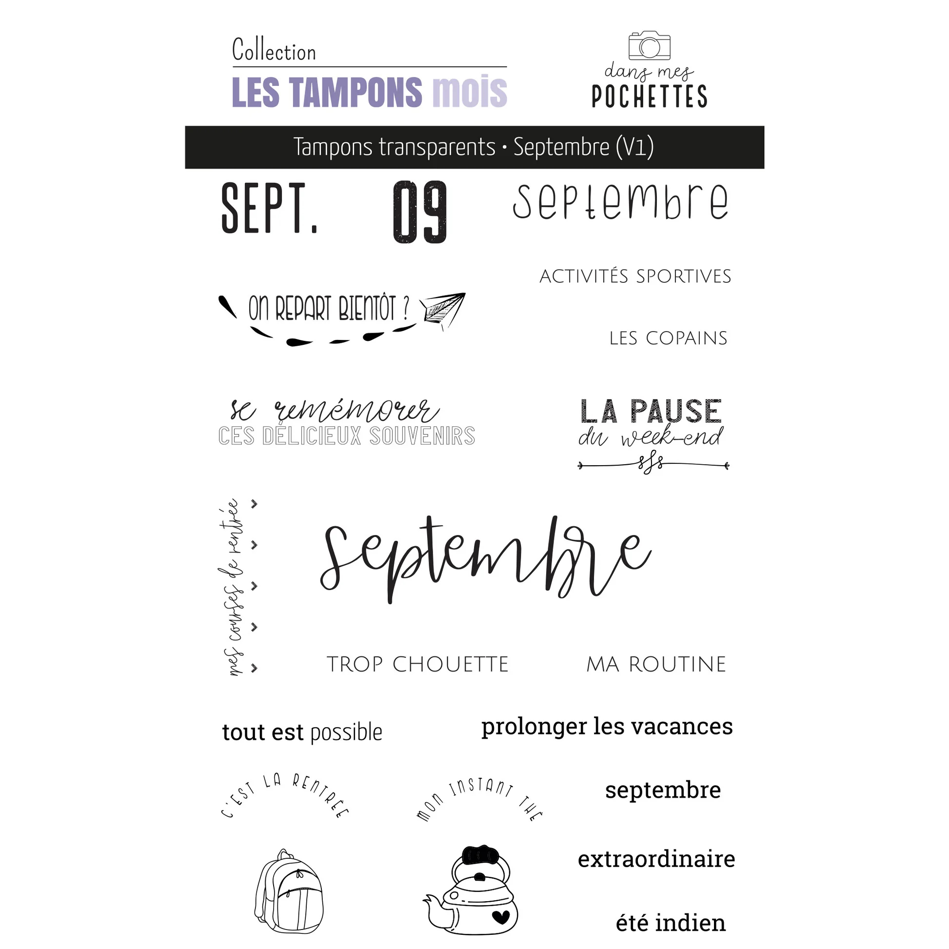 Rubber Date Stamp - Franse maandthema transparante stempelset, 12 maanden