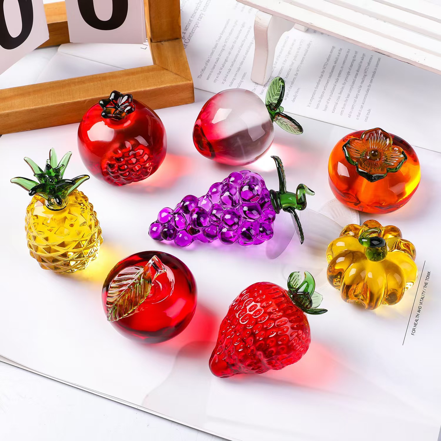 Paper Weight Crystal - Kristal fruit presse-papier met diamant natuursteen