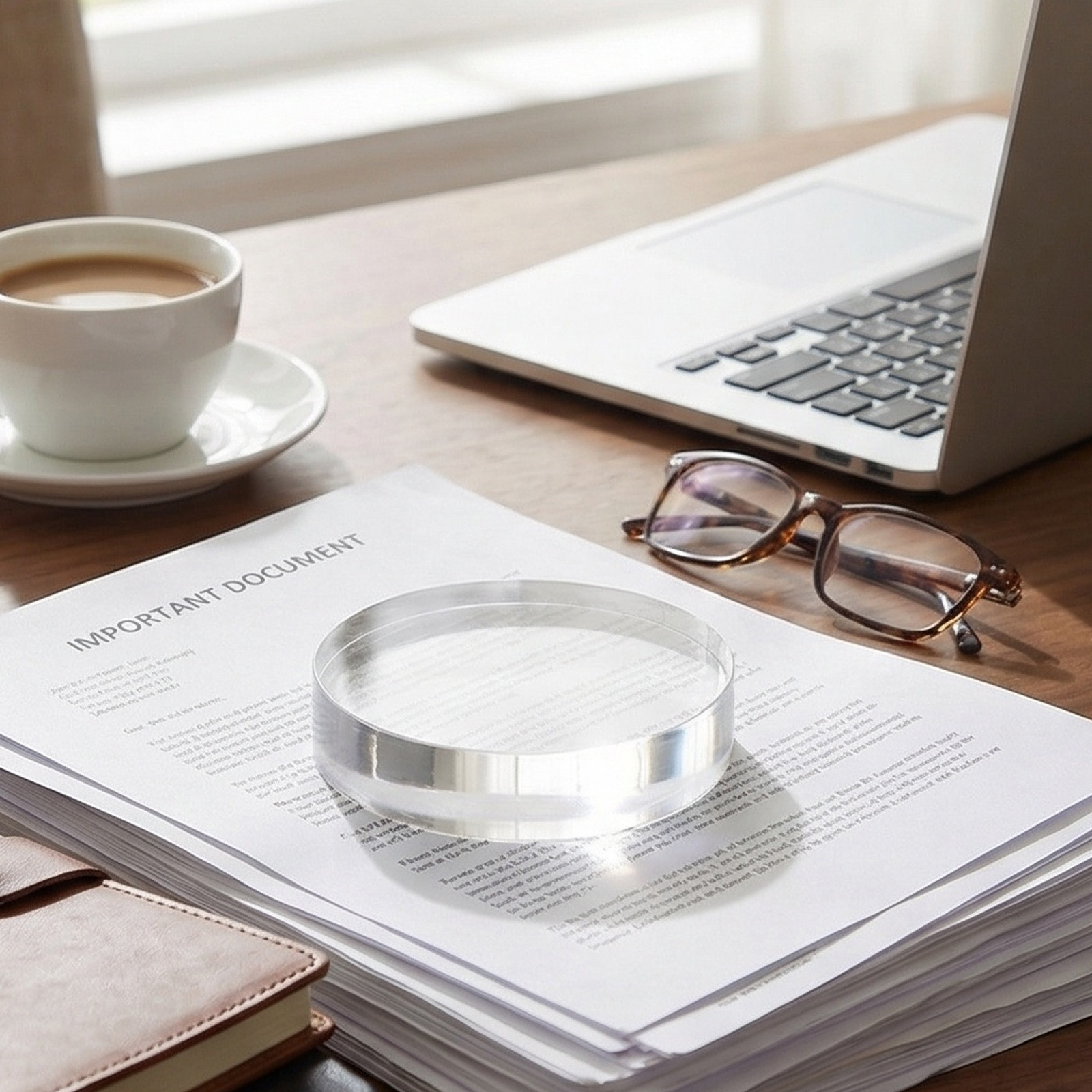 Paper Weight Crystal - Helder rond kristallen presse-papier, klein kalligrafie