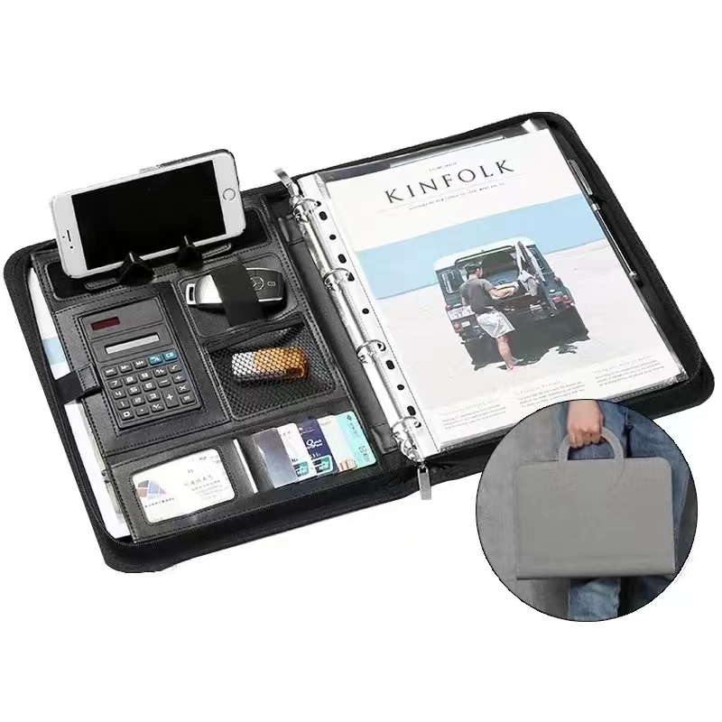 Binder A4 Lever - PU-leer A4 rits rekenmachine bindmiddel conferentie