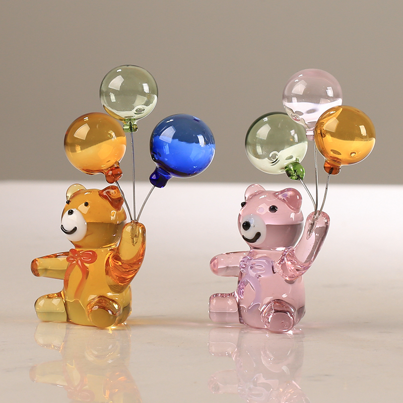 Paper Weight Crystal - Kristal Beer Beeldje Met Drie Ballon