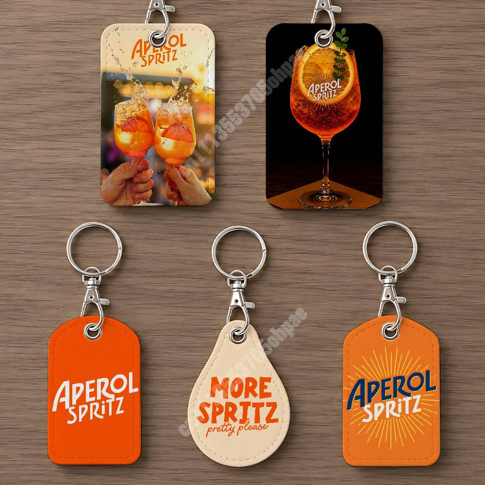 Index Card Holder - Oranje Prosecco A-Aperol S-Spritz lederen sleutelhanger